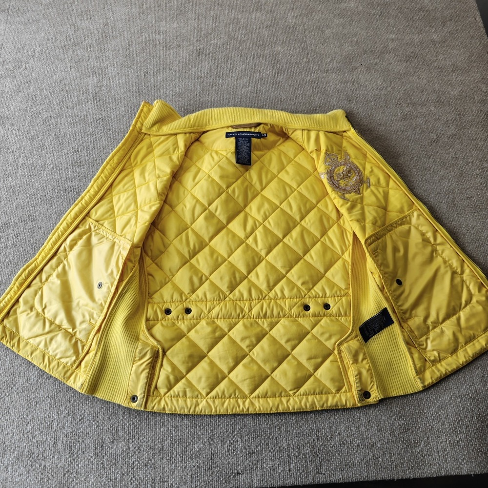 Ralph Lauren Sport Essex Crest Equestrian Vest Quilted Yellow Suede Sz Large - Picture 10 of 10